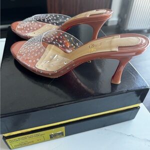 CHRISTIAN LOUBOUTIN Nudes Degramule embellished mule clear.